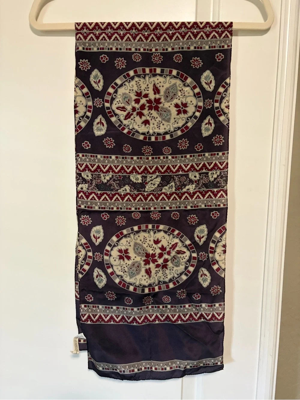 Vintage 100% Silk Plum Floral Medallion Accent Scarf